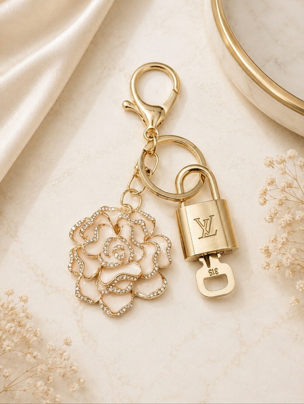 Louis Vuitton Gold Lock 🔑 Authentic LV Padlock + Bag Unbranded Flower Charm